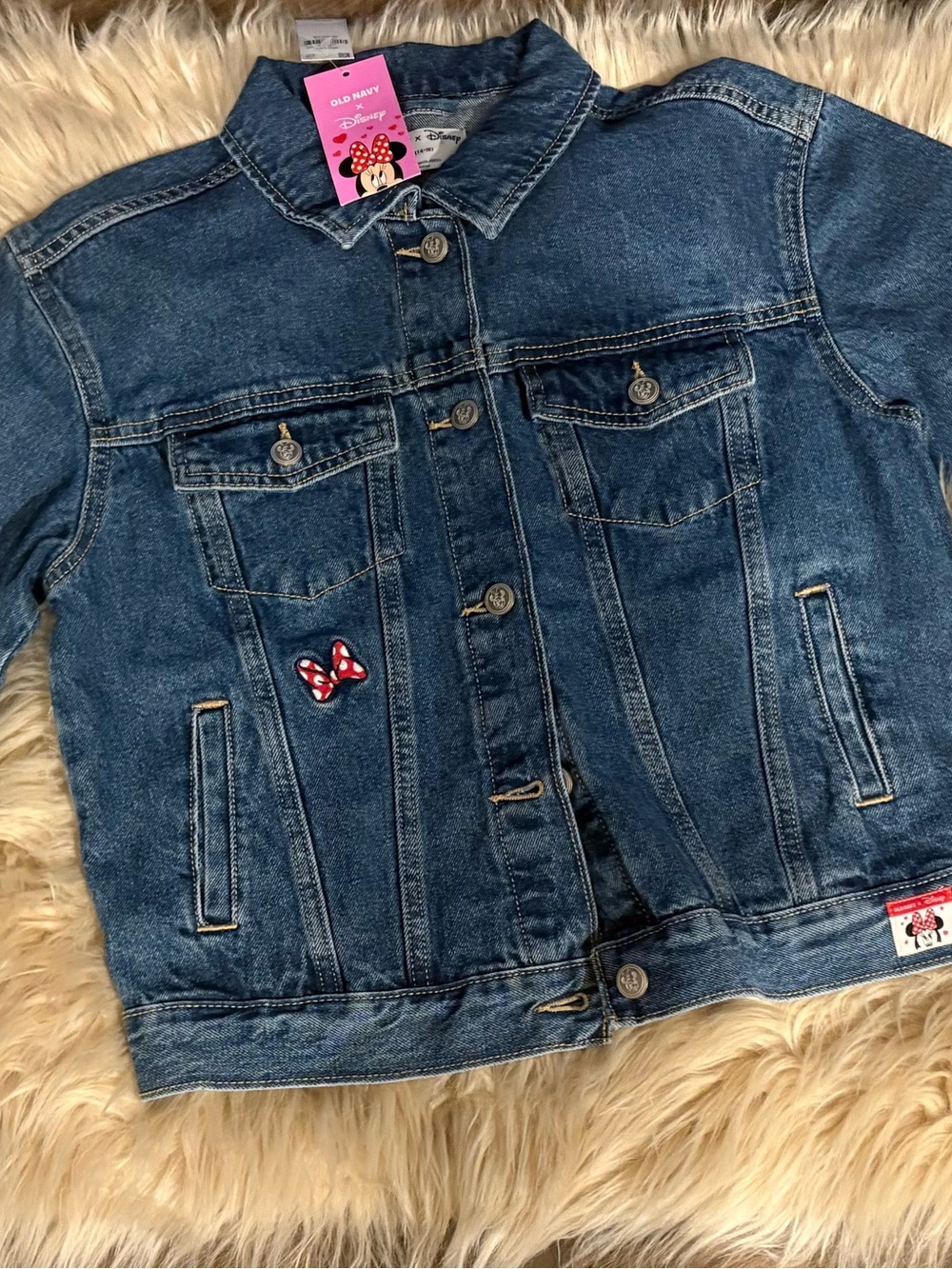 Old Navy Blue Denim Kids Jacket with Minnie Bow Patch